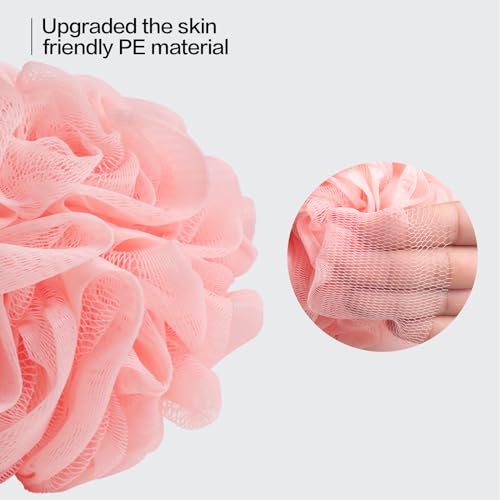 Fishent Loofah Bath Sponge, Pack of 4 Pink Soft Mesh Shower Puff