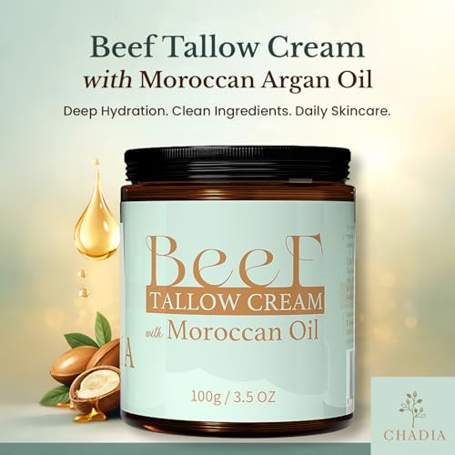 Beef Tallow Cream with Moroccan Oil 100g (3.5 oz) | Whipped Beef Tallow for Skin, Face & Body | Deep Hydration Moisturizer with Shea Butter, Coconut Oil & Beeswax ? For Dry, Sensitive & Irritated Skin