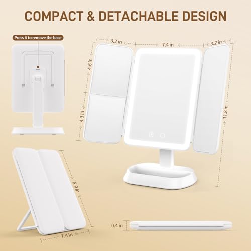 Makeup Mirror with Lights, Rechargeable Mirror with 3X/5X/10X Magnification, Portable Vanity Mirror with for Travel/Desk, Valentines Day Gifts for Her