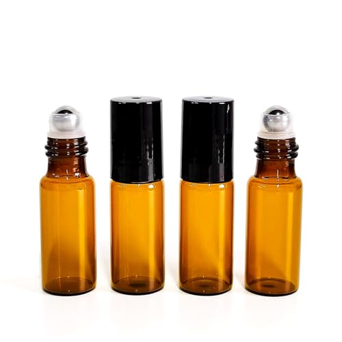 50 Pack 5ml Amber Glass Roller Bottles for Essential Oils