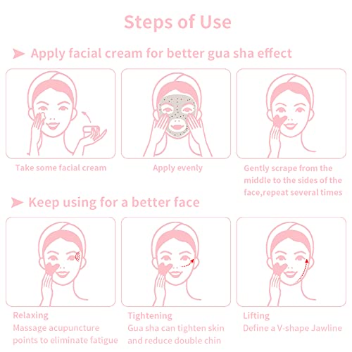Gua Sha Facial Tools 2 Pack, Guasha Tool for Face & Eye Gua Sha Stone for Puffiness Reducing & Jawline Sculpting Face Stone Gua Sha Tools for Skin Care GuaSha Stone Tool, Pink and Green