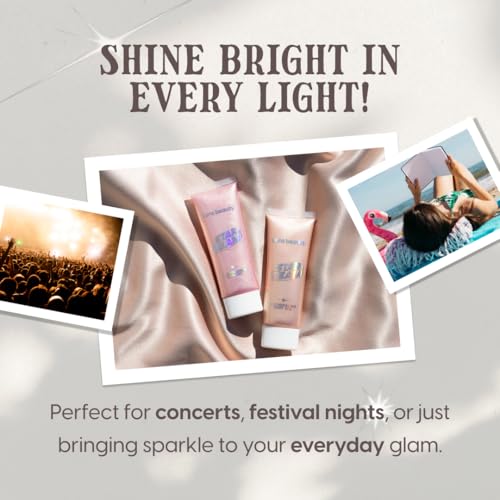 STARBEAM Illuminating Body Gel for Face & Body - Pink Glitter Gel with Argan Oil - Festival Body Glitter & Hydrating Shine - Perfect for Rave Outfits for Women, and Festival Looks (Cosmic Shine)