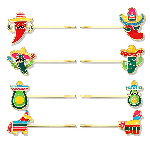 Vokone Mexican Fiesta Hair Clip for Women Enamel Colorful Sombrero Donkey Boppy Pins Clip Hair Barrette Hair Accessories (Donkey,Avocado,Cactus,Pepper)