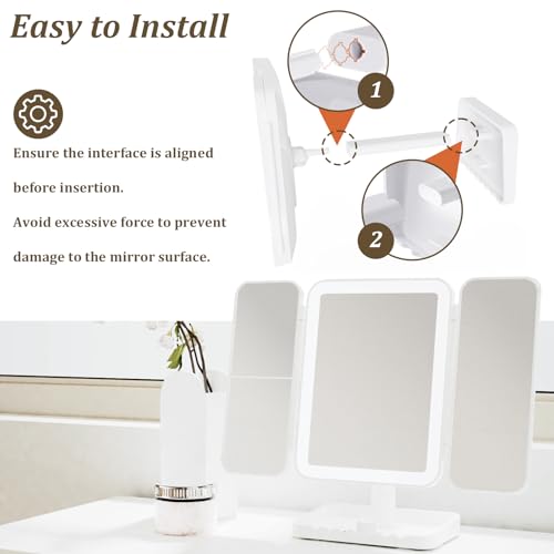 DailyCuddles White Makeup Mirror with Lights - 3 Color Modes, 1X/2X/3X Magnification, Tri-Fold, 360° Rotation, USB-C Rechargeable, Phone Holder