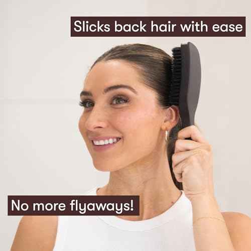 FRAMAR Slick Back Hair Brush Boar Bristles ? Slick Back Brush, Smoothing Hair Brush For Women, Boar Bristle Hair Brush For Fine Hair, Slickback Brush For Volume and Shine - Brown Velvet