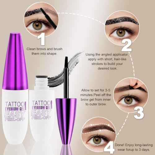 HULYHDP Peel Off Eyebrow Tattoo Gel Gray Brown 2Pcs - Natural Waterproof Brow Makeup