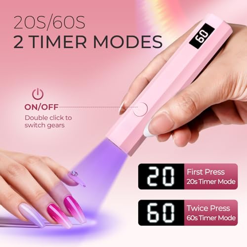 MLGiroa Pink UV Nail Lamp with Stand - Foldable Handheld Flash Cure 20s/60s