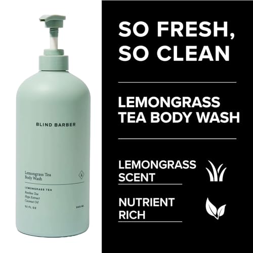 Blind Barber Lemongrass Tea Shower Gel for Men - A Daily Sulfate Free Body Wash for Clean, Hydrated Skin - Refreshing Formula Designed to Remove Build-Up + Debris -32 oz