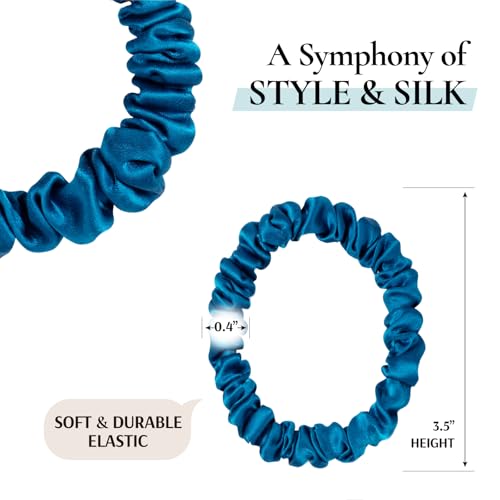 Zenssia Silk Hair Ties Scrunchies 4-Pack No Damage Elastic Hair Accessories for Fine & Thin Hair - Black, Navy, Royal Blue
