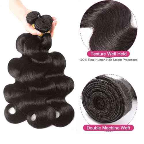 ???????????????? 4 Bundles with Closure Human Hair 10A 100% Unprocessed Brazilian Virgin Human Hair Body Wave Bundles with 4x4 Lace Closure (10 10 10 10+10 Inch)