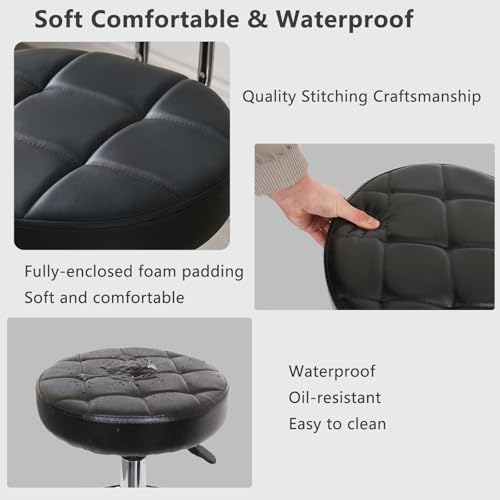 Round Rolling Stool Chair PU Leather,360¡Æ Adjustable Stools with Wheels Compact Size & High Weight Capacity Rolling Stool for Tattoo Salon Office Home