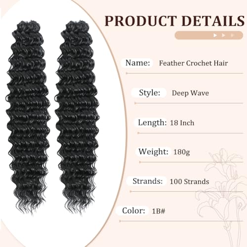 Feather Crochet Hair Extensions for Black Women, 18 Inch - Deep Wave