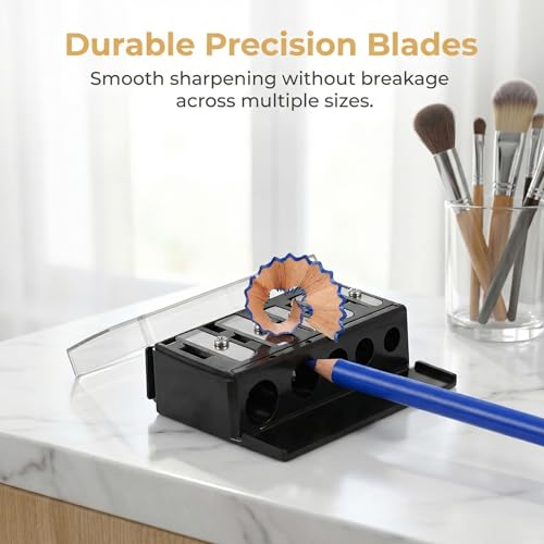 2-Pack 5-Hole Cosmetic Pencil Sharpener with Mess-Free Lid & Pick