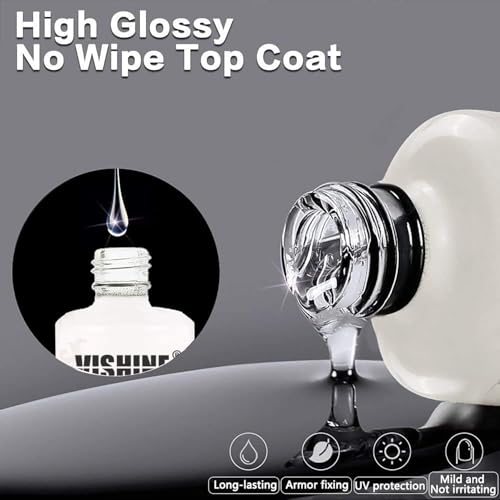 Vishine Gel Base and No Wipe Top Coat Set - 15ml UV LED Nail Polish