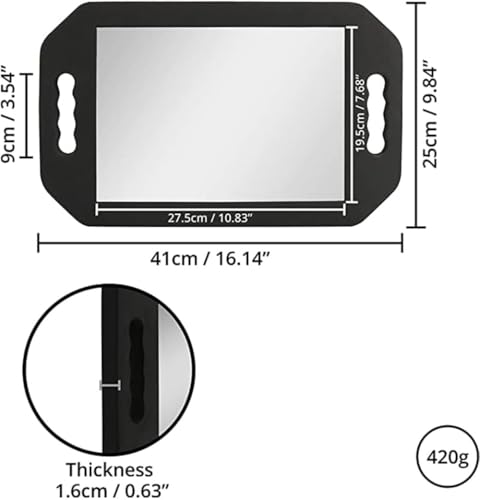 Black Rectangle Double Handle Large Handheld Mirror for Salon & Barber, 16.14x9.84 inch - 1 Pack