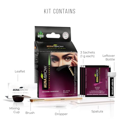 Mina ibrow Hair Color |Natural Spot coloring Hair Tinting Powder, Water and Smudge Proof | No Ammonia, No Lead with 100% Gray Converge | Black Tint kit | Upto 30 Applications.
