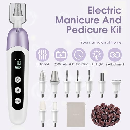 Hoxida Cordless Electric Nail Drill - 10 Speed Manicure & Pedicure Machine