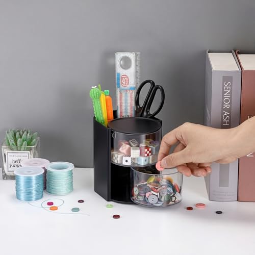 Black 2-Tier Hair Accessories Organizer with Rotating Brush Holder
