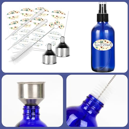 CycleMore 25 Pack 4oz Blue Glass Spray Bottles with Fine Mist Sprayers - Reusable Travel Essential