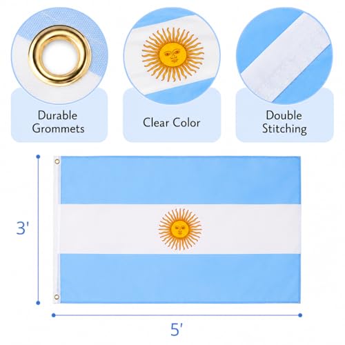 Large 3x5 ft Argentine National Flag - Fade Resistant with Grommets