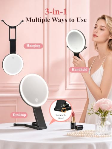 JJhxr 40X/1X Black Makeup Magnifying Mirror with Lights - 6 Inch Double-Sided LED Travel Mirror