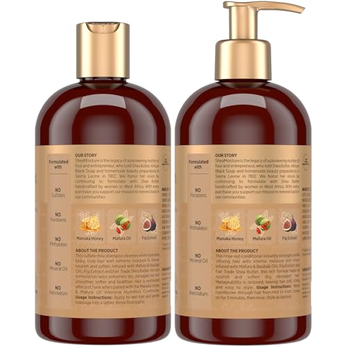 SheaMoisture Shampoo & Conditioner, Manuka Honey & Mafura Oil Intensive Hydration for Extra Dry, Damaged Hair, 13 Oz Ea