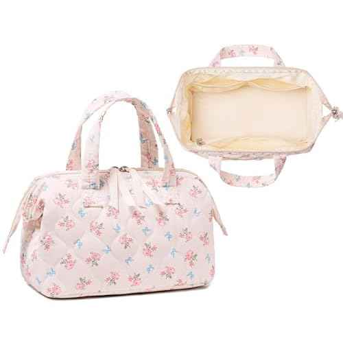 BTOOP Makeup Bags for Women, Quilted Makeup Bag Lightweight Wide-open Cosmetic Bag Large Toiletry Bags for Travel Essentials