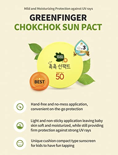 Green Finger Kids Sunscreen Facial Cushion Pact, Aloe,Baobao, Moringa, Children Sun Protection SPF50+(Product+Refill) 16g