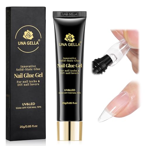 UNA GELLA Solid Gel Nail Glue - 25g, UV Lamp Cured, Strong Adhesive for Nail Tips