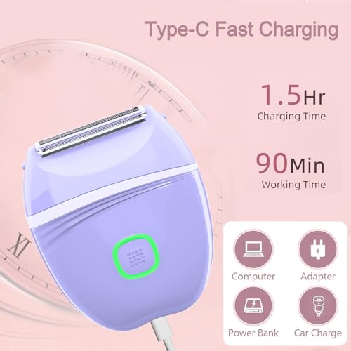 Women Electric Shaver & Bikini Trimmer - Rechargeable Waterproof Razor for Legs Face & Underarms - Purple