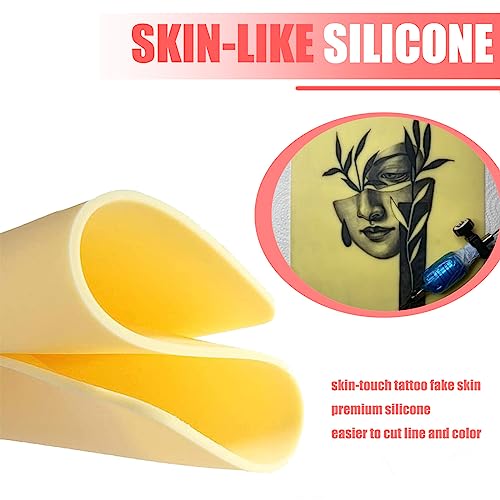 SOTICA 3MM Tattoo Skin Practice Kit - 3pcs 3MM Fake Skin Tattoo Pratice Skins Silicone 12x8" Thick Practice Skin for Tattooing with 20pcs Transfer Papers