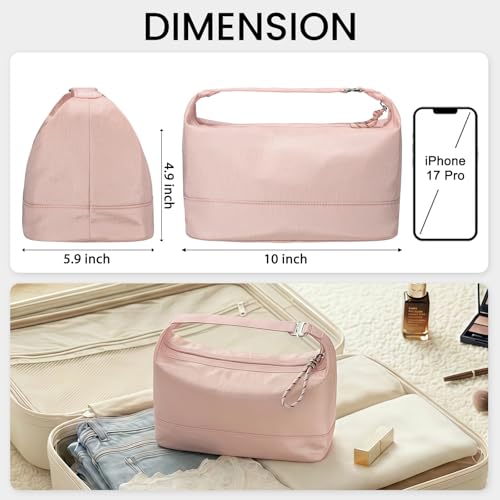 HauteHues Pink Makeup Bag - Travel Toiletry Organizer, 10x5.9x4.9in