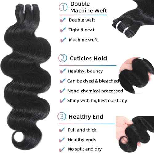 12A Brazilian Virgin Human Hair Body Wave 4 Bundles (12-12-12-12 Inch) ? Unprocessed, Natural Black, Quick Weave for Occasion & Daily Looks