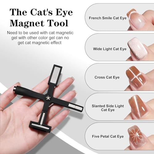 vnjaoi 5 in 1 Nail Magnet Tool, Upgraded Nail Magnet Pens with Silicone Protective Case, Multi-Function Magnet Stick 3D Magnetic Cat Eye Gel Polish Nail Art, for Salon, Studio or Home