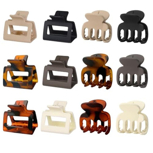 12-Piece Hair Claw Clips Set for Fine Hair | Strong Hold Matte