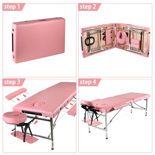 Portable Massage Table 24" Wide Adjustable Folding Bed Pink