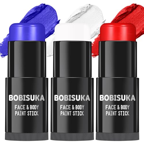 BOBISUKA Red White Blue Face Paint Sticks - Sports & Costume