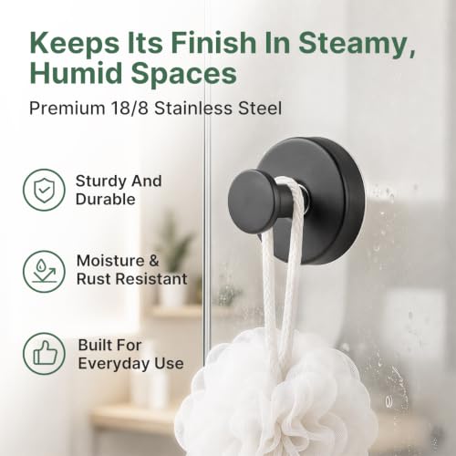 Joymouse Black Heavy Duty Shower Suction Cup Hooks 4 Pack - Removable Towel Hooks for Bathroom & Kitchen