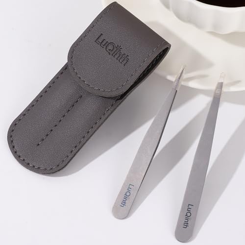 Stainless Steel Slant & Pointed Tip Tweezers Set - 2 Pack
