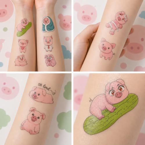 96pc Pig Temporary Tattoos for Kids Birthday Party Favors