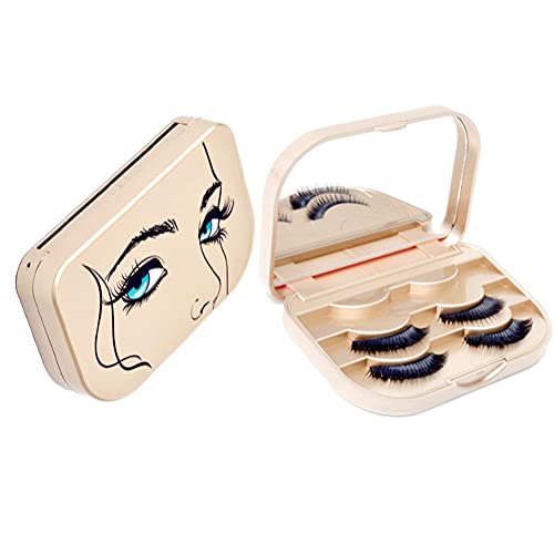 Eyelash Storage Case with Mirror and Tweezers - Gold