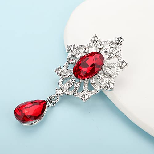 Red Crystal Dangle Drop Brooch Pin