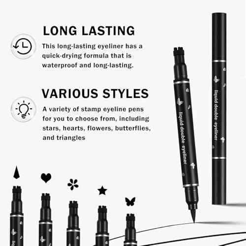 Double-headed Eyeliner Stamp Pencil Black Liquid Winged Eyeliner Stamp Pen Waterproof Smudgeproof Eye Liner Stamp for Eye Makeup(04 Star)