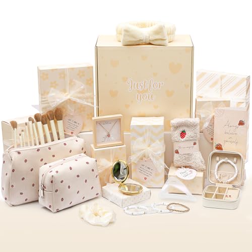 Christmas Gifts for Tween & Teen Girls, 11PCS Birthday Gifts Basket Teen Girls Trendy Stuff with Empowering Tasks Make up Brushes & Bag, Beauty Advent Calendar Wrapped Gifts Box