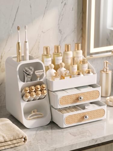 Booklov Large White Makeup Organizer with Drawers & Compartments - Vanity Storage