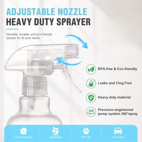 12oz Refillable Spray Bottles 2-Pack with Adjustable Nozzle