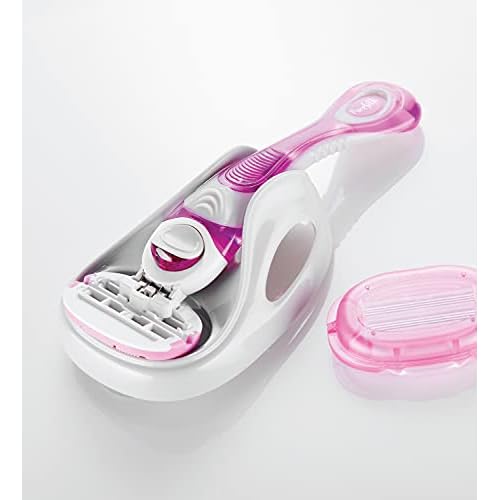 Pure Silk Women's Razor, Contour 6 Shaving Kit, Includes Razor Handle, 10 Contour 6 Blade Cartridge Refills, Shower Tray