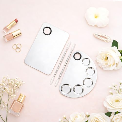 Stainless Steel Makeup Mixing Palette Set with Spatulas – 2-Piece 6x4 inch