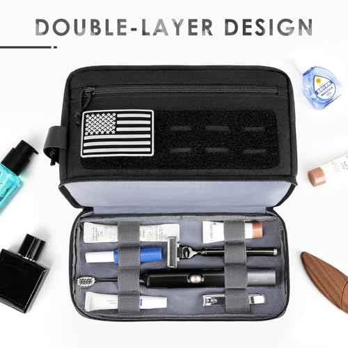 ETRONIK Tactical Toiletry Bag for Men, Travel Hygiene Bag with Double-layer, Hanging Toiletry Bag Water-Resistant Shaving Dopp Kit with EDC Molle Pouches, Bathroom Shower Makeup Bag Women, Black