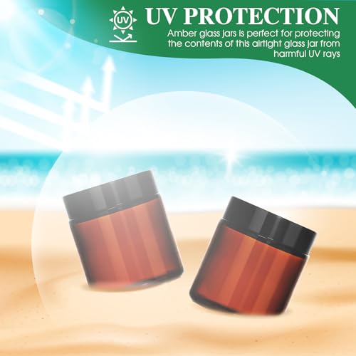 4 oz Glass Jars with Lids, 4 Pack Amber Small Glass Jars with Black Lids Leakproof Airtight Empty Cosmetic Travel Containers with Inner Liners For Lotions Body Scrub, Candle Making